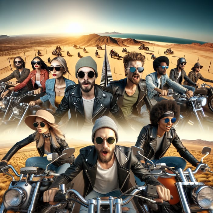 Iconic Motorcyclists Riding Through Desert Capturing Journey in Style