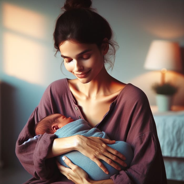 Tired Mother Holding Newborn Baby | Peaceful & Tranquil Moment