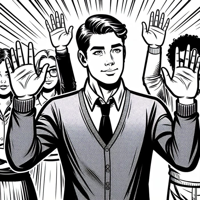 Black and White Comic-Style Illustration of Person Surrendering Black and White Comic-Style Illustration of Person Surrendering
