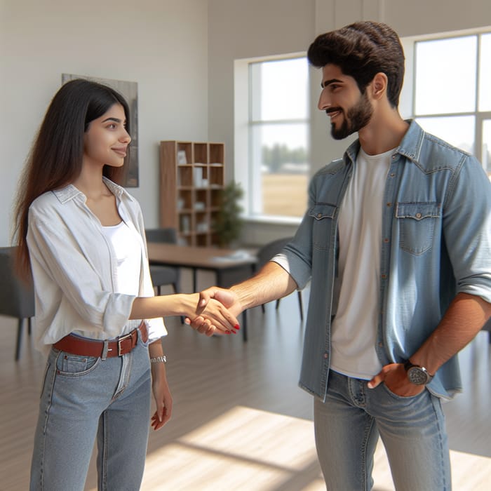 Introducing Scene: Middle-Eastern Woman and Hispanic Man Handshake