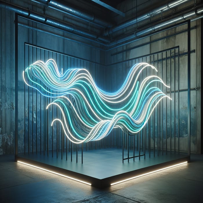 Mesmerizing Neon Waves Installation on Metal Frame