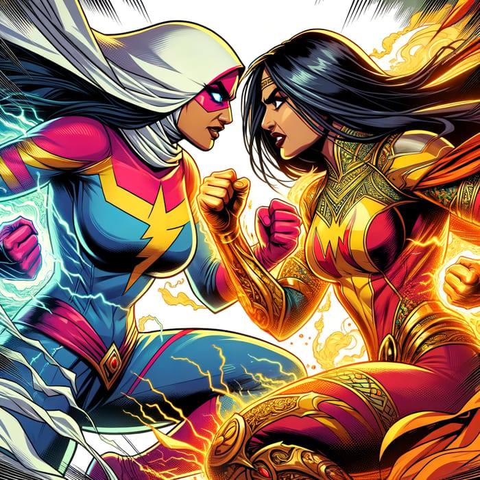 Epic Superheroine Showdown with Vibrant Artwork & Dynamic Energy