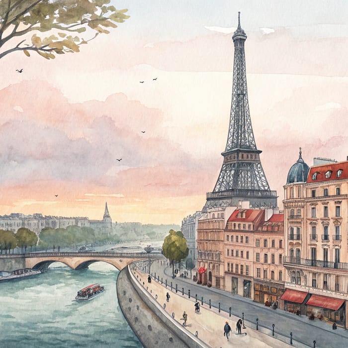 Beautiful Watercolor of Paris Cityscape