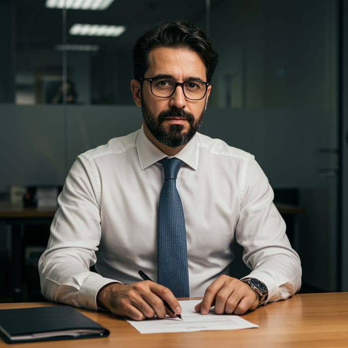 Business Man in Office with Documents