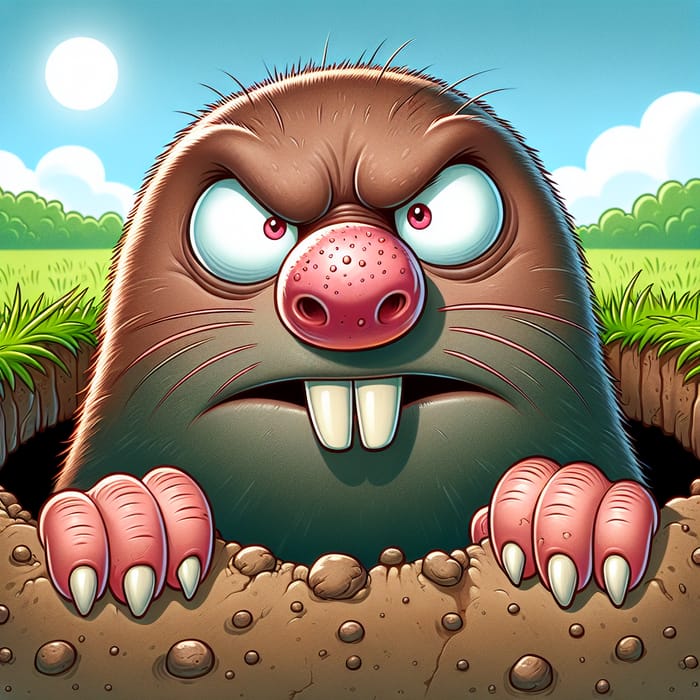 Funny Angry Mole Half Peeking Out from Cartoon Hole