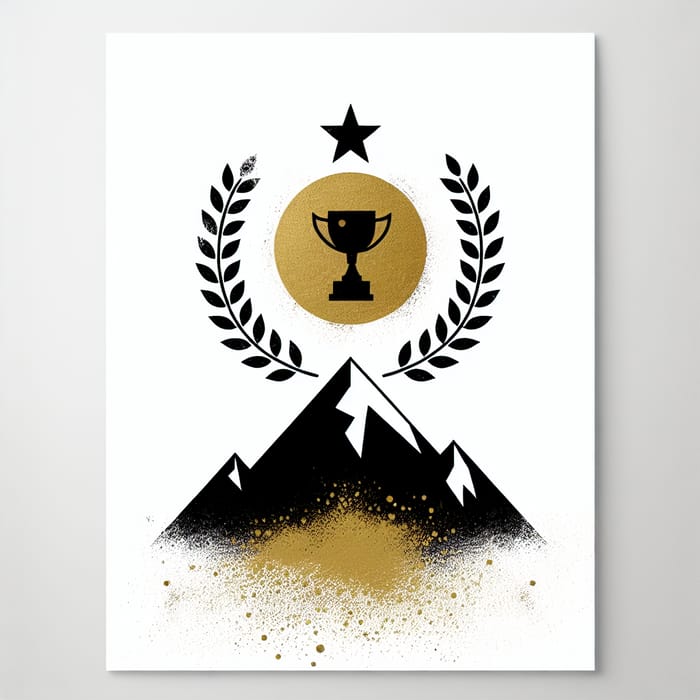 Success Minimalist Art: Black, White & Gold Triumph