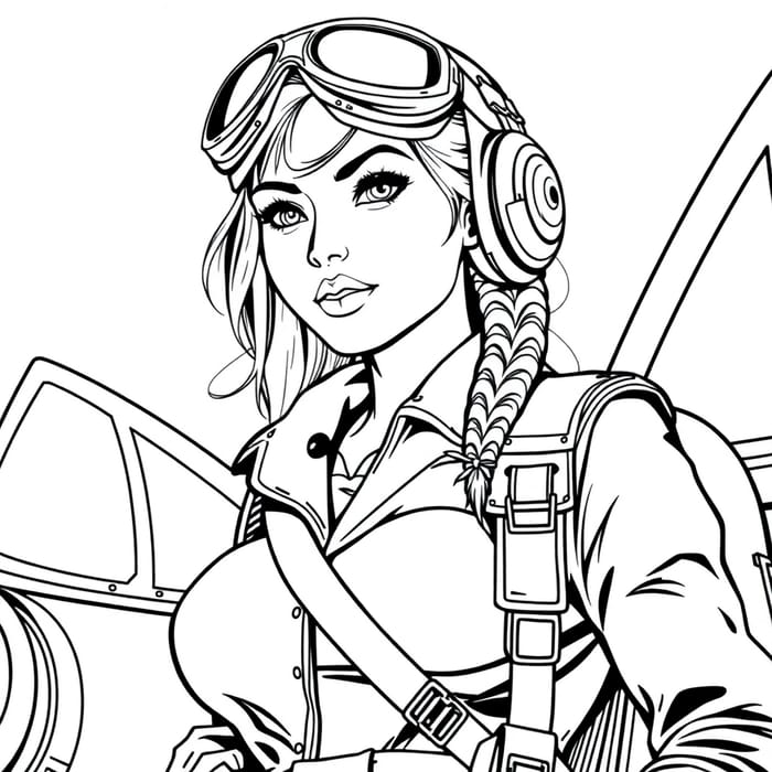 Vintage Female Pilot Line Drawing Art