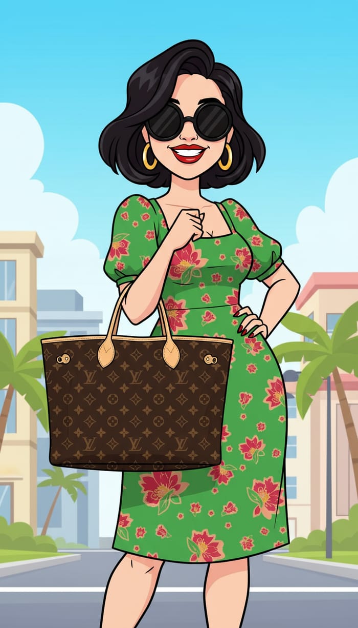 Chic Filipina Cartoon with Louis Vuitton Bag Chic Filipina Cartoon with Louis Vuitton Bag
