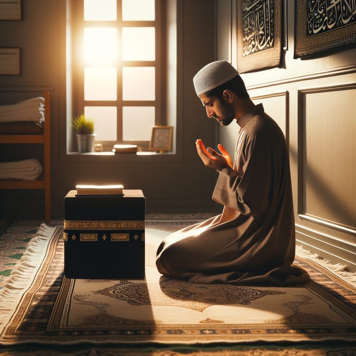 Devout Muslim Prayer: South Asian Man in Traditional Attire at Kaaba