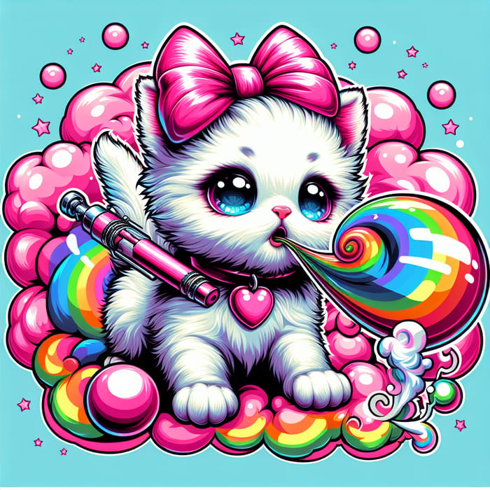 Playful Hello Kitty Blowing Colorful Smoke Rings