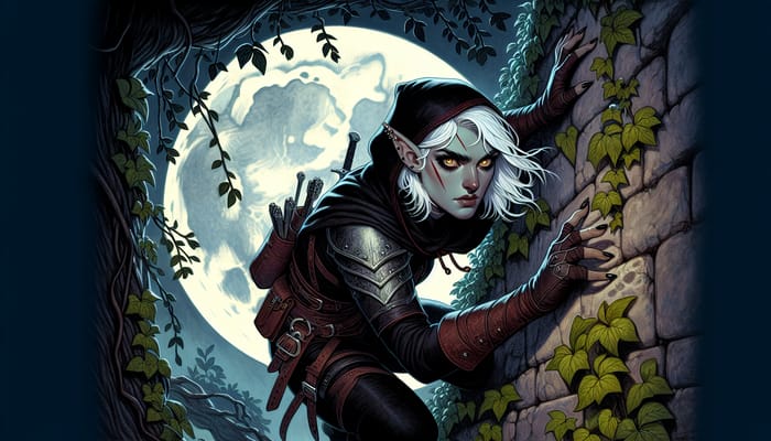 Moonlit Spider Elf - Illustration of Graceful Wall Climber