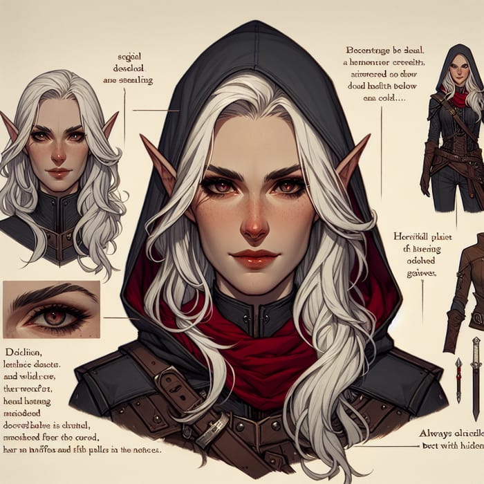 Detailed Half-Elf Female Rogue with Stark White Hair