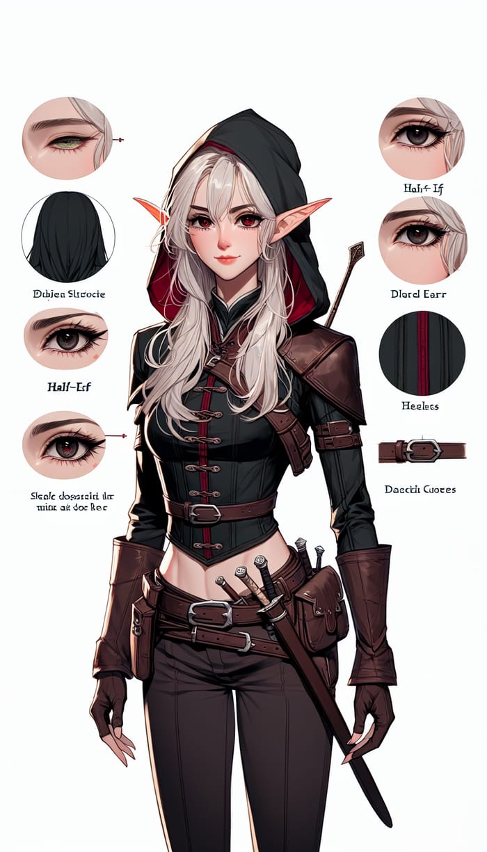 Half-Elf Female Rogue with White Hair - Mischief and Discipline in the North