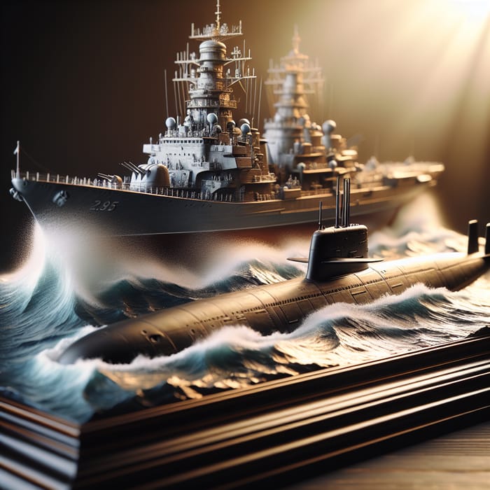 War Destroyer vs Submarine Trophy | Intricate Miniature Masterpieces