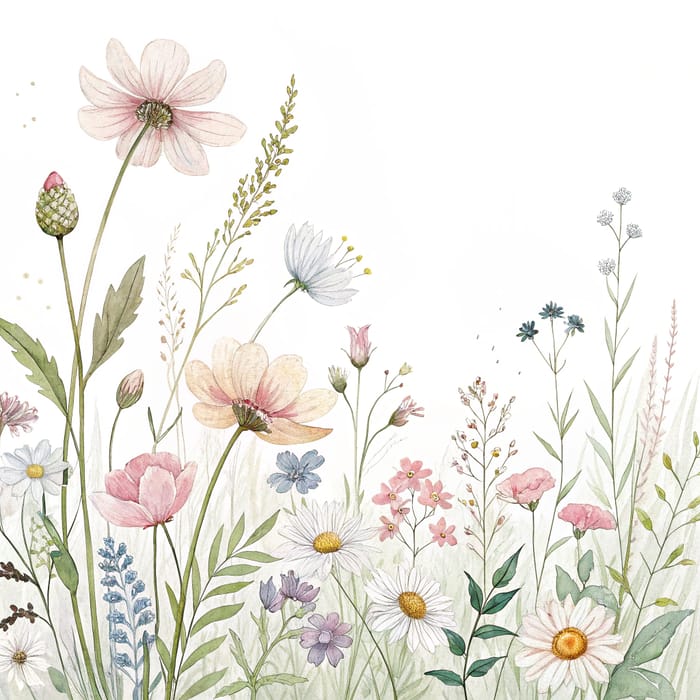 Wildflower Border Design in Soft Pastel Colors