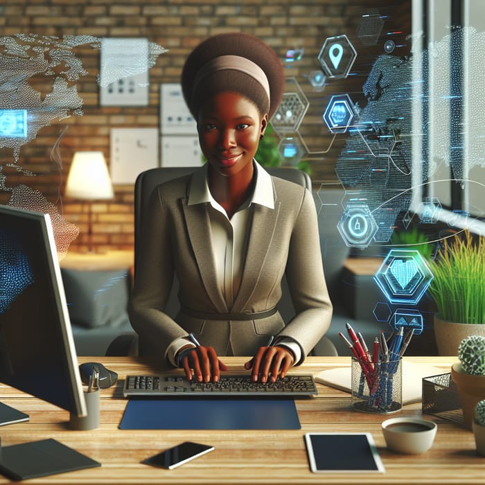 3D Image of Udu, African Female Executive Assistant | Cozy Remote Office 3D Image of Udu, African Female Executive Assistant | Cozy Remote Office