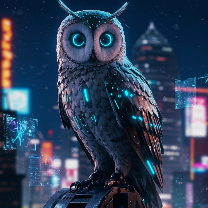 Cyber Owl: Futuristic Digital Artwork