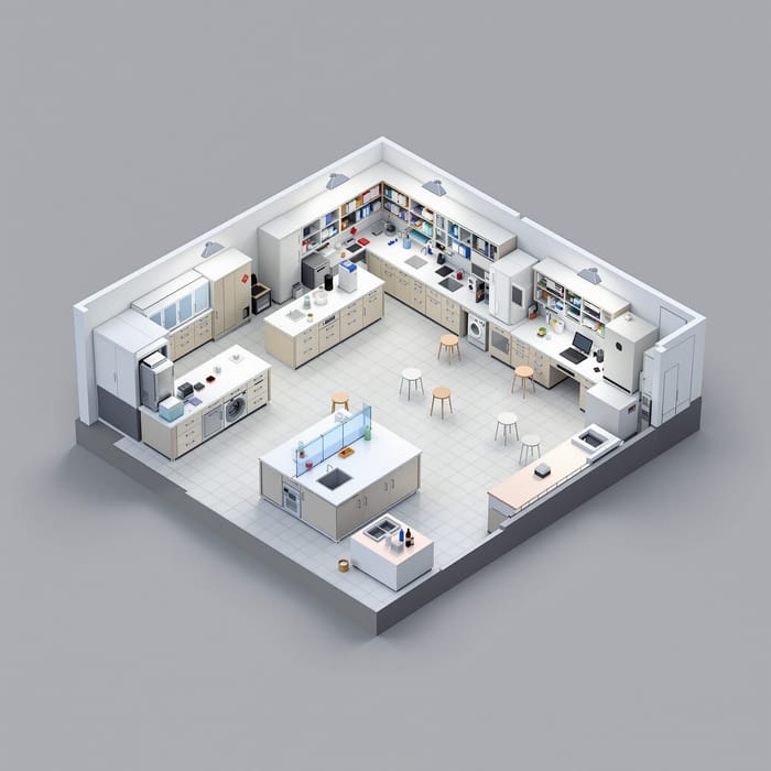 Microbiology Lab 3D Floor Plan for 1-2 People