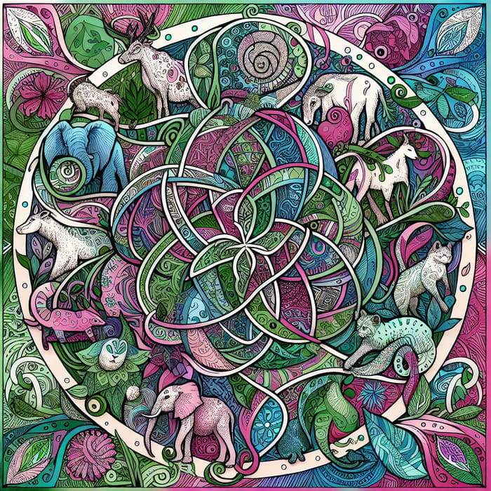 Vibrant Eco-Friendly Art: Animal Prints & Flora in Green, Pink, Purple