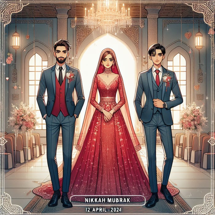 Nikkah Mubarak: Tall Groom in Dark Blue Suit & Bride in Red Dress