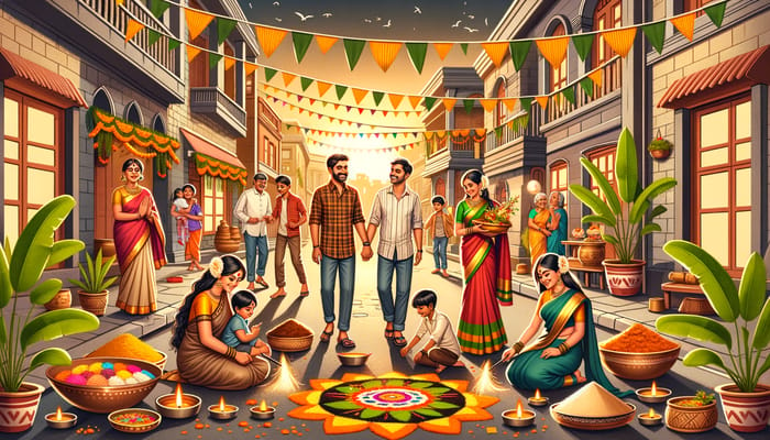 Ugadi Celebration: Multicultural Street Festivities with Rangoli & Fireworks