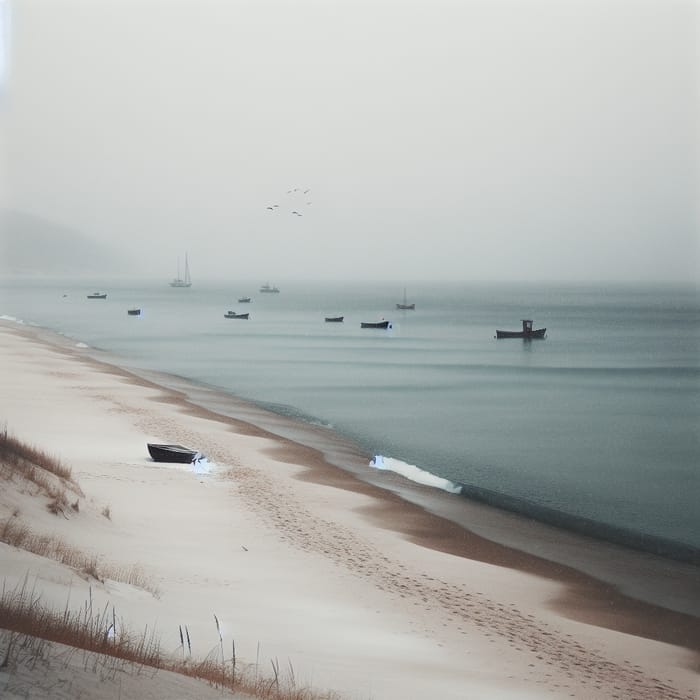 Winter Beach Solitude: Tranquil Seascape for Reflection Winter Beach Solitude: Tranquil Seascape for Reflection