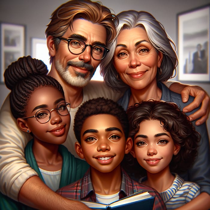 Joyful Family Portrait: Wise Dad, Strong Mom, Caring Kids