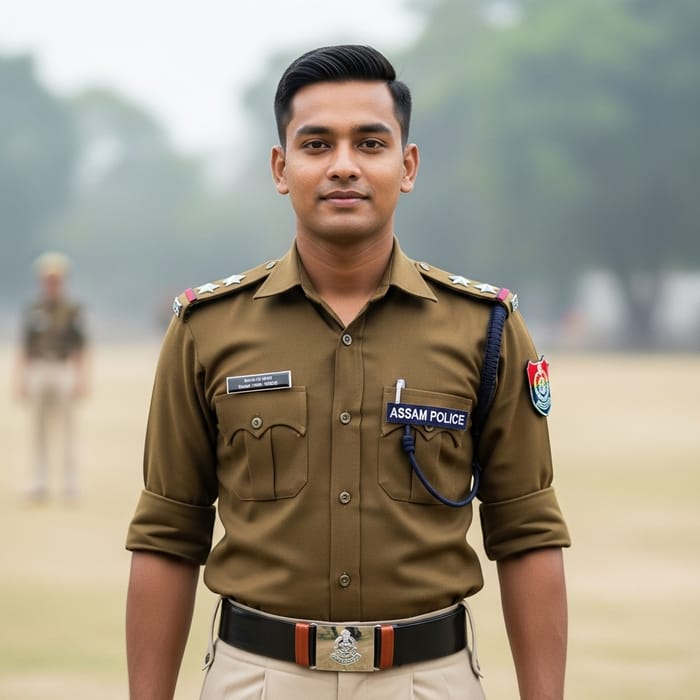 Young Assamese Constable in Khaki Uniform Portrait Young Assamese Constable in Khaki Uniform Portrait