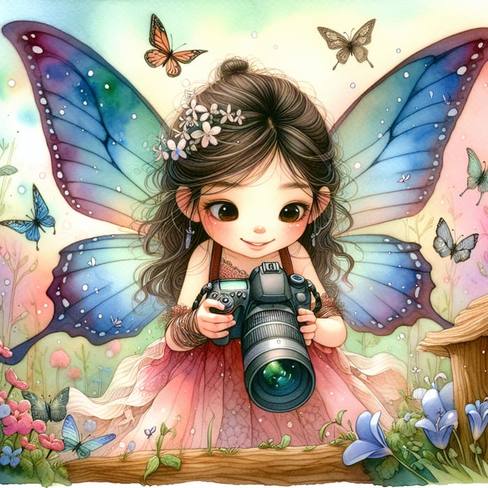 Whimsical Scene of Young South Asian Girl with Butterfly Wings in Vibrant Garden