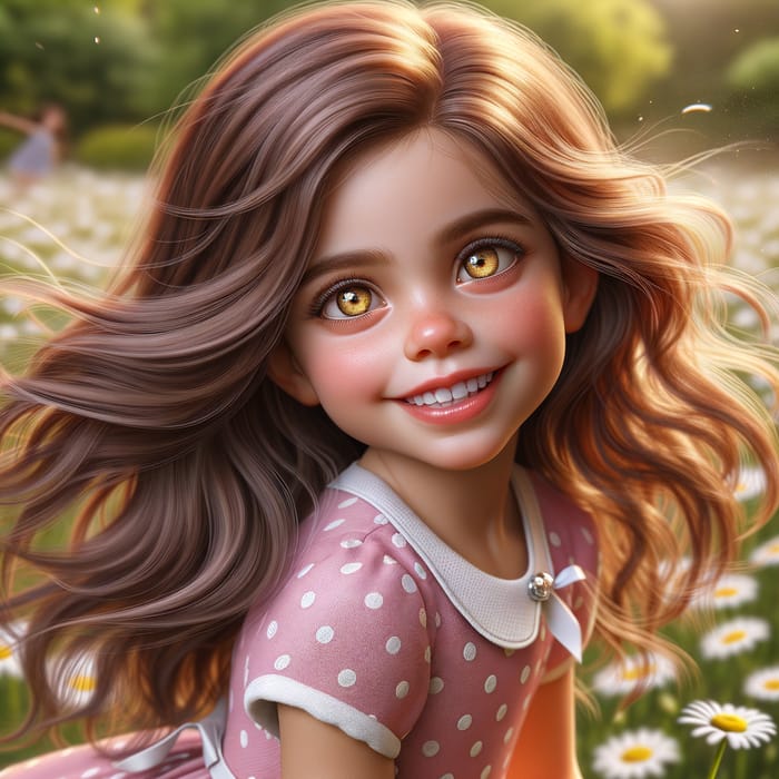 Adorable 7-Year-Old Girl with Golden Eyes and Long Hazel Brown Hair