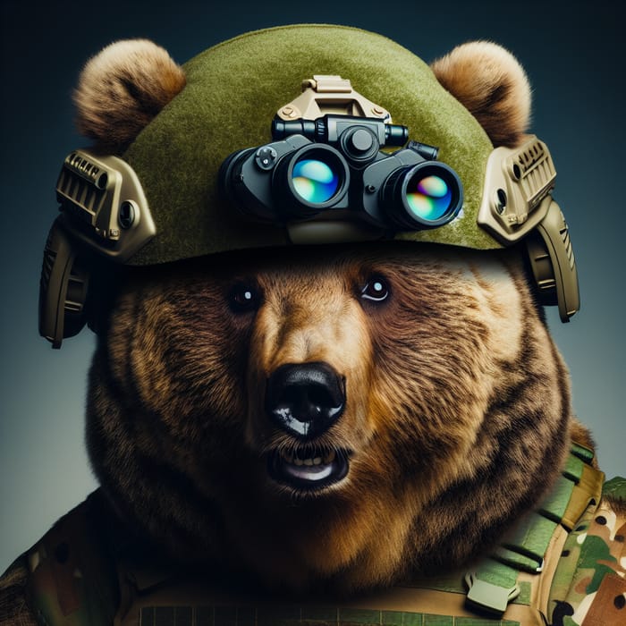 Bear in Military Helmet with Night Vision Goggles | Unique Image