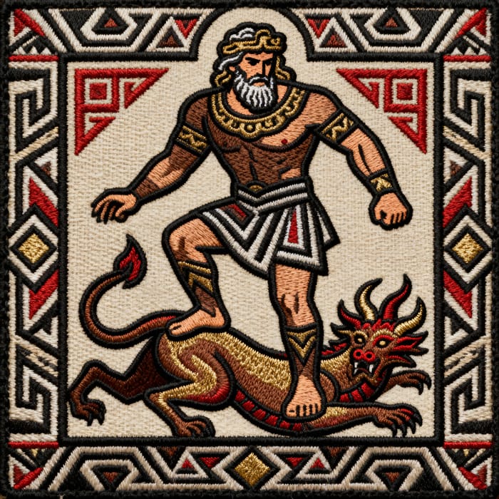 Tribal Patch Design: Zeus vs. Typhon Artwork Tribal Patch Design: Zeus vs. Typhon Artwork