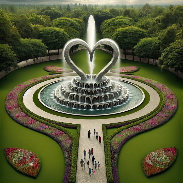 Heart-Shaped Fountain: A Park's Majestic Centerpiece