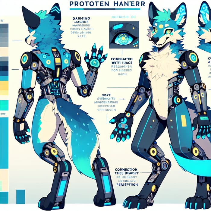 Detailed Protogen Fursona Image Reference - Front and Back Views