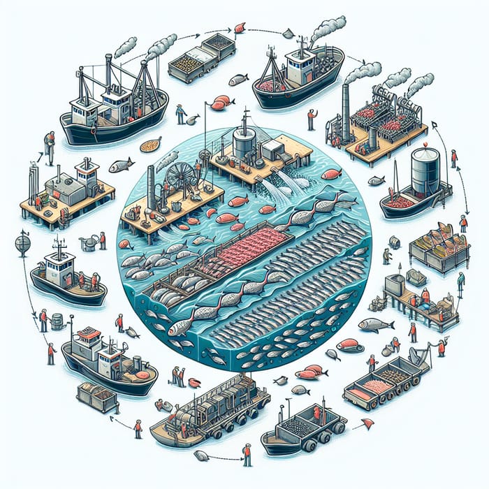 Fish Production Cycle Diagram: Fishing, Processing, Distribution