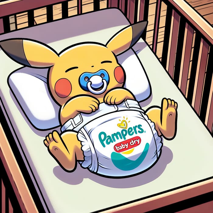 Newborn Pikachu in Pampers Baby Dry Diapers - Cute Cartoon Baby