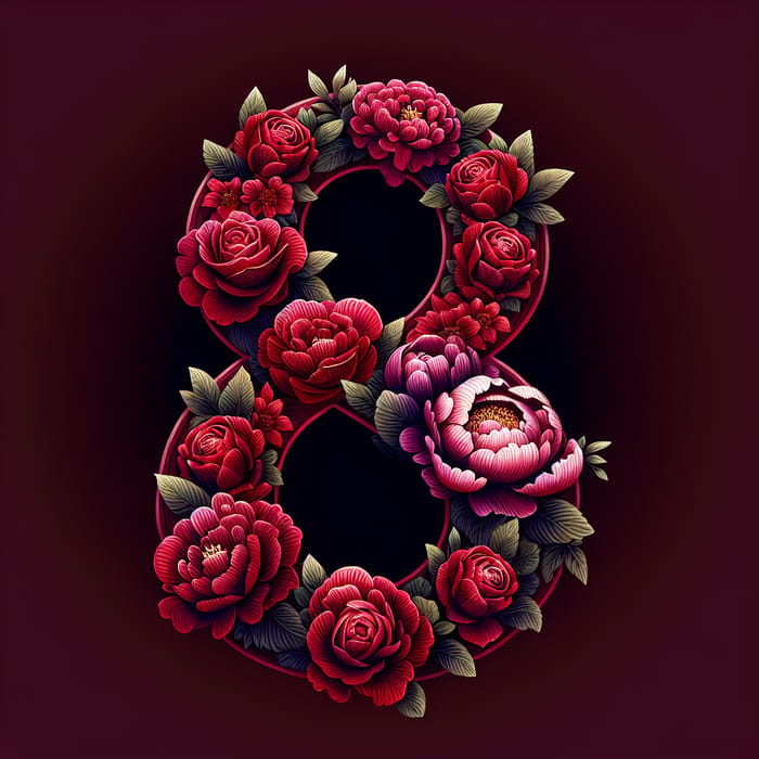 Vibrant Floral Number 8 on Burgundy Background