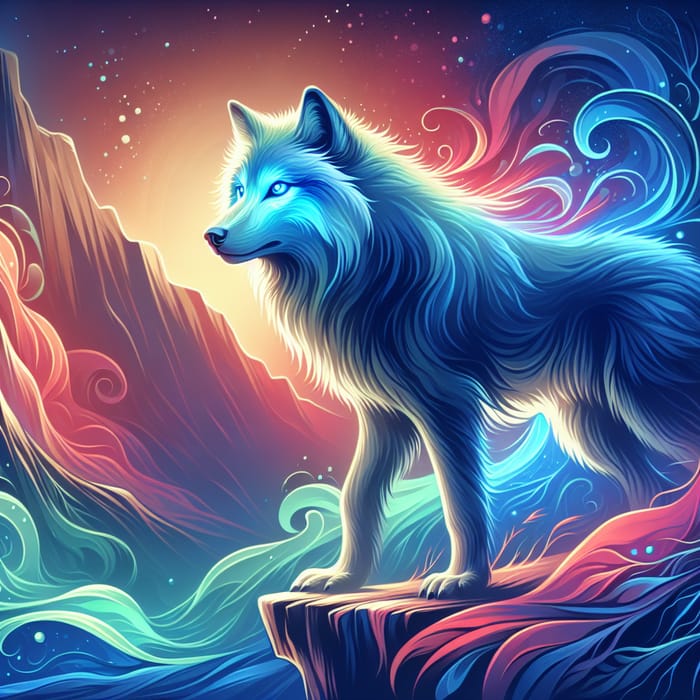 Majestic Mystical Wolf on a Cliff - Ethereal Glow