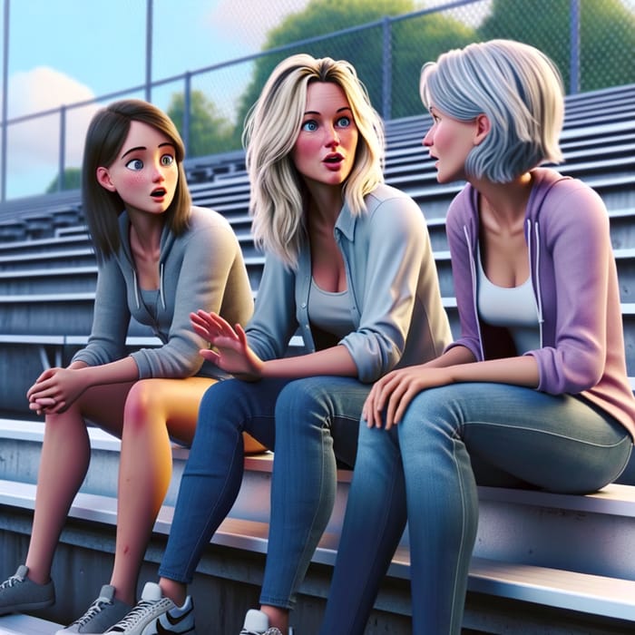 3D Animation: 3 Caucasian Moms Chatting at Soccer Game