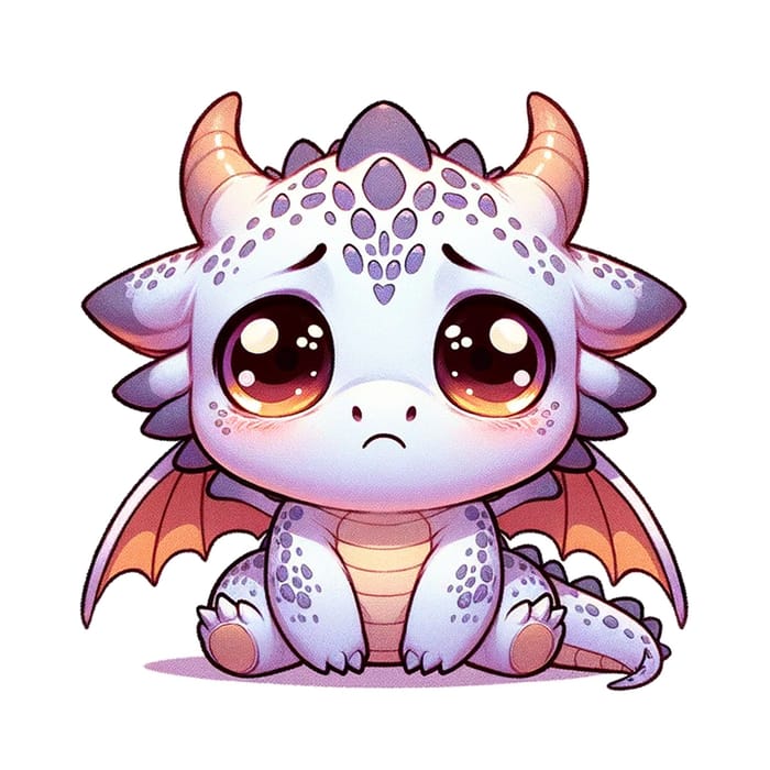 Cute Sad Cartoon Dragon on White Background