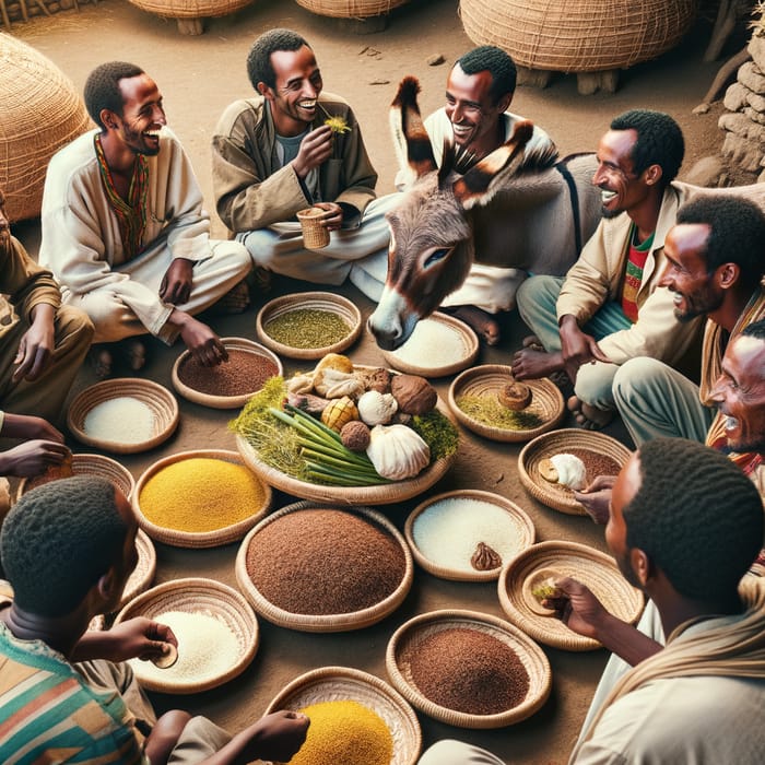 Ethiopian People Enjoying Traditional Donkey Cuisine