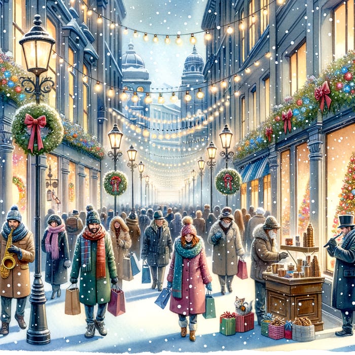 Christmas City Street - Festive Urban Scene Painting