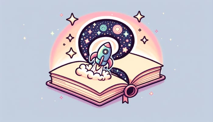 Kawaii Art: Spaceship Launching from Open Book