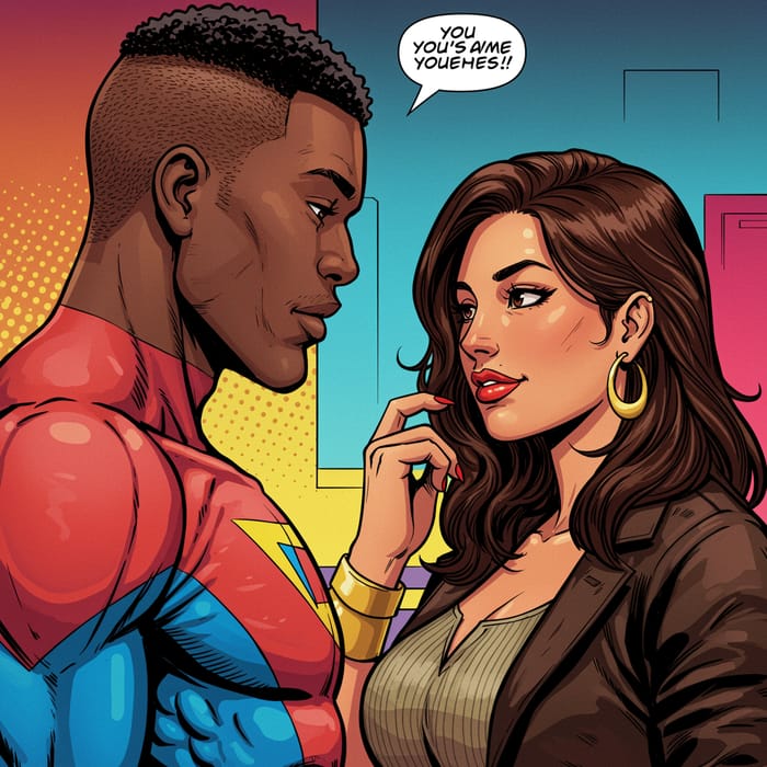 Romantic Comic Art: Black Man & Latina Woman