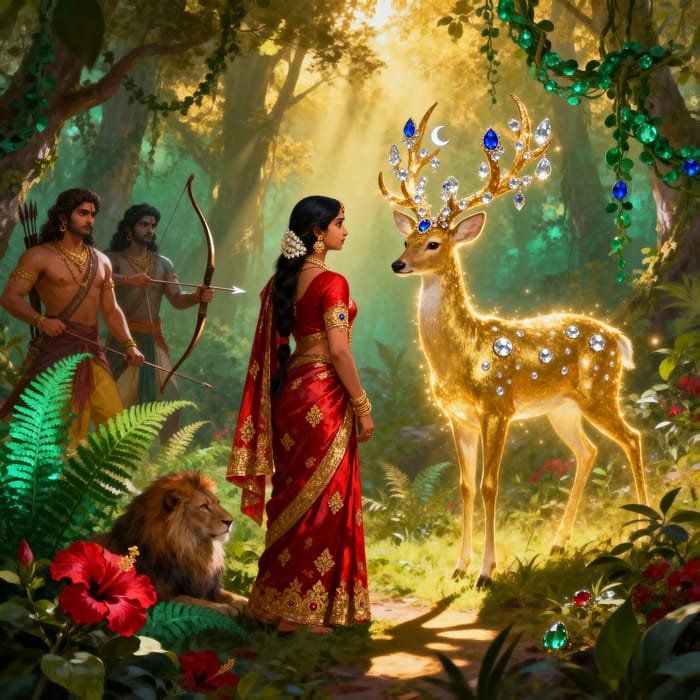 Sita and the Enchanting Golden Deer from Ramayana