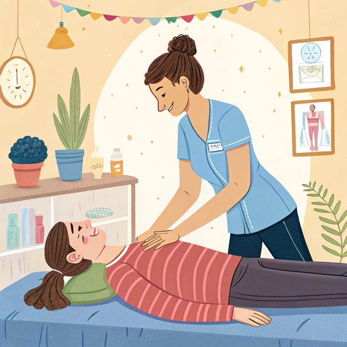 Pixar-Style Illustration of Physiotherapy Treatment