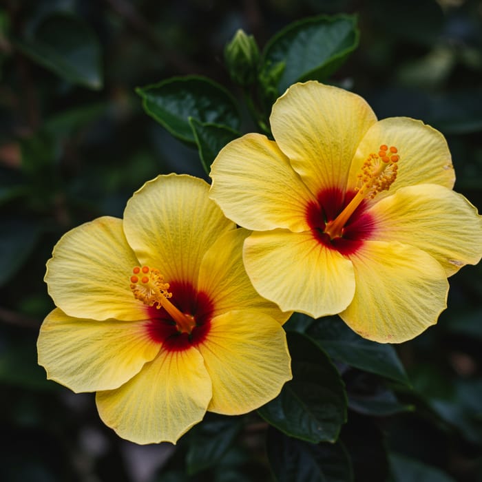 Two Stunning Yellow Hibiscus Flowers