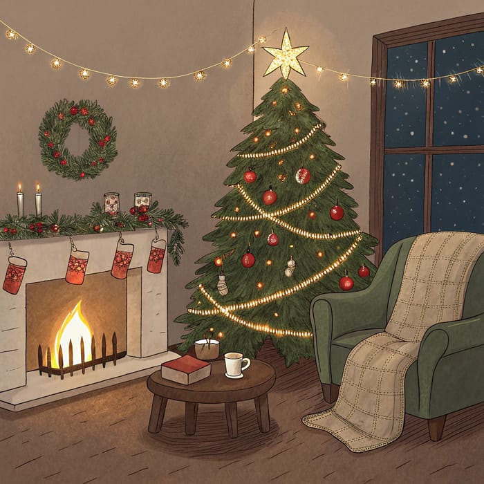 Cozy Christmas Eve Coloring Scene for Kids