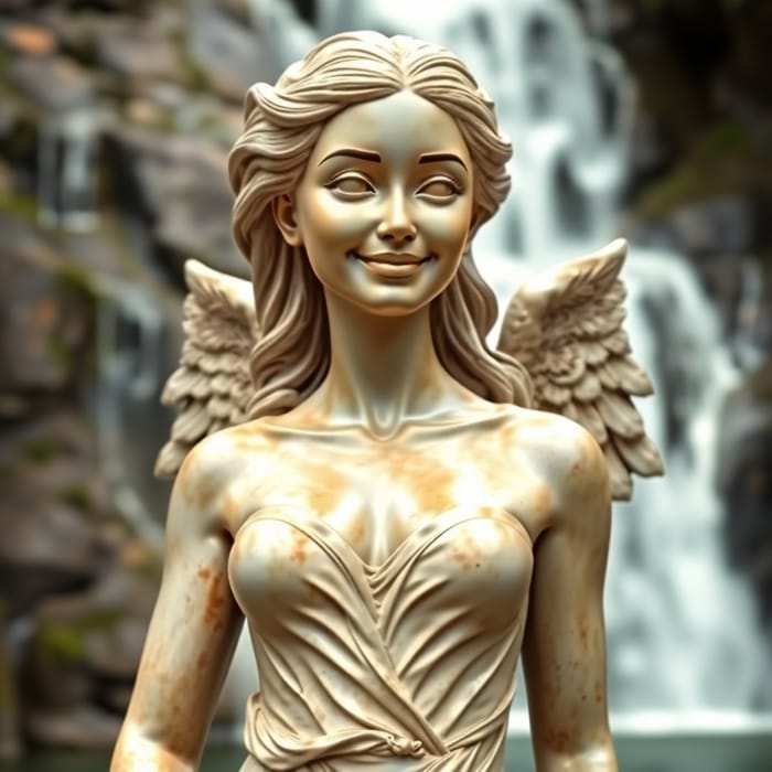 Charming Woman Bust Statue with Angel Wings