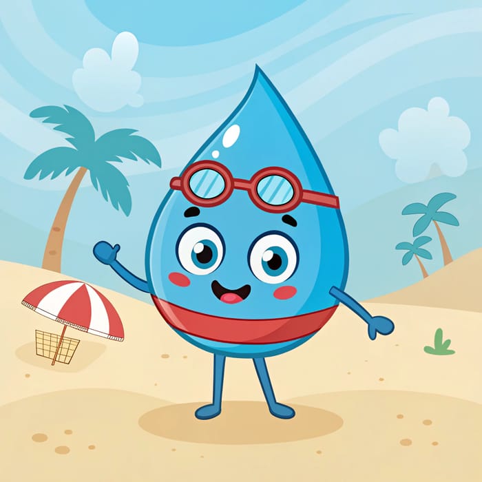 Cartoon Water Droplet Mascot for Swimming Fun